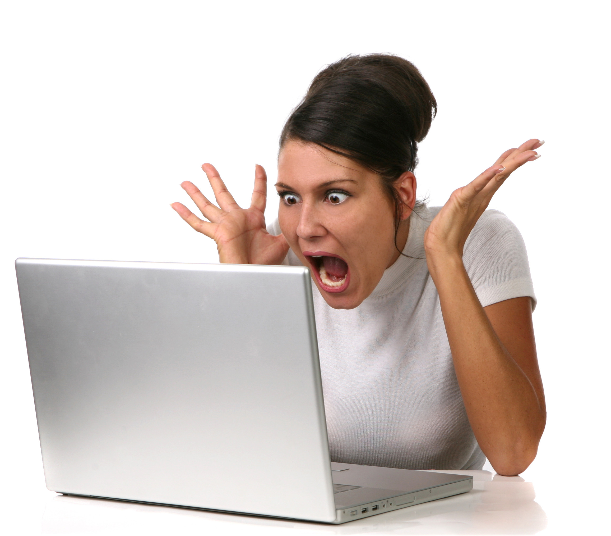 Female Shocked at Something on Her Computer Stock Image