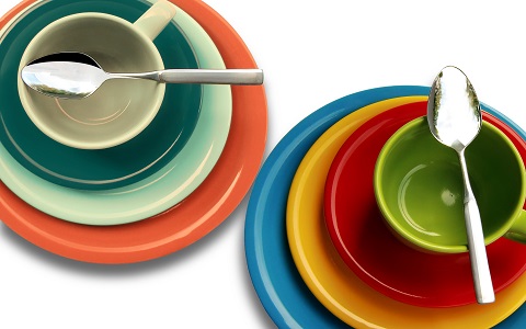 Colorful dishes and silverware